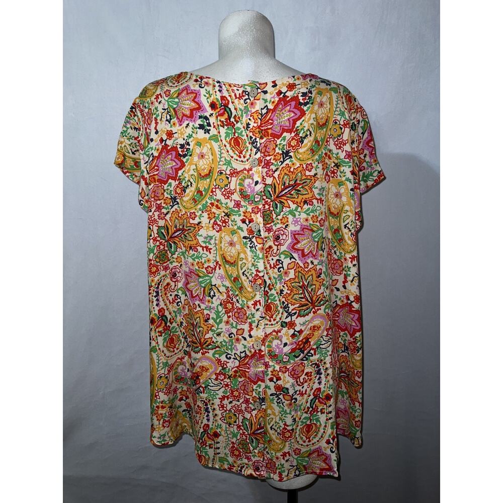 CYNTHIA ROWLEY Top Plus Size 2X Colorful Hi Lo SS Blouse Lightweight Boho Artsy - Picture 5 of 7